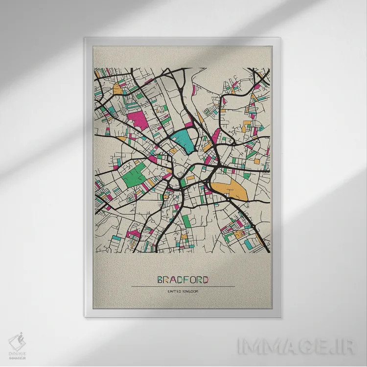 تابلو نقشه برادفورد، انگلستان اثر آیشه دنیز آکِرمان - نمای قابدار سفید