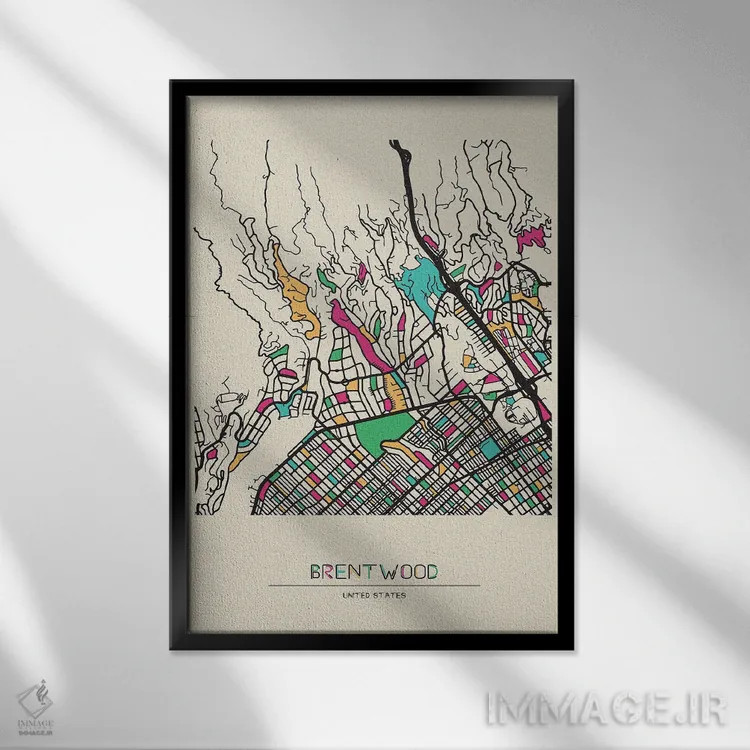 تابلو نقشه برنتوود، لس آنجلس اثر آیشه دنیز آکِرمان - نمای قابدار مشکی