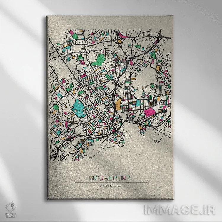 تابلو نقشه بریجپورت، کنتیکت اثر آیشه دنیز آکِرمان - نمای روبهرو روی دیوار