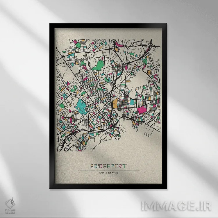 تابلو نقشه بریجپورت، کنتیکت اثر آیشه دنیز آکِرمان - نمای قابدار مشکی
