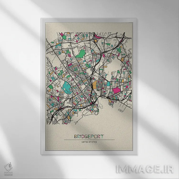 تابلو نقشه بریجپورت، کنتیکت اثر آیشه دنیز آکِرمان - نمای قابدار سفید