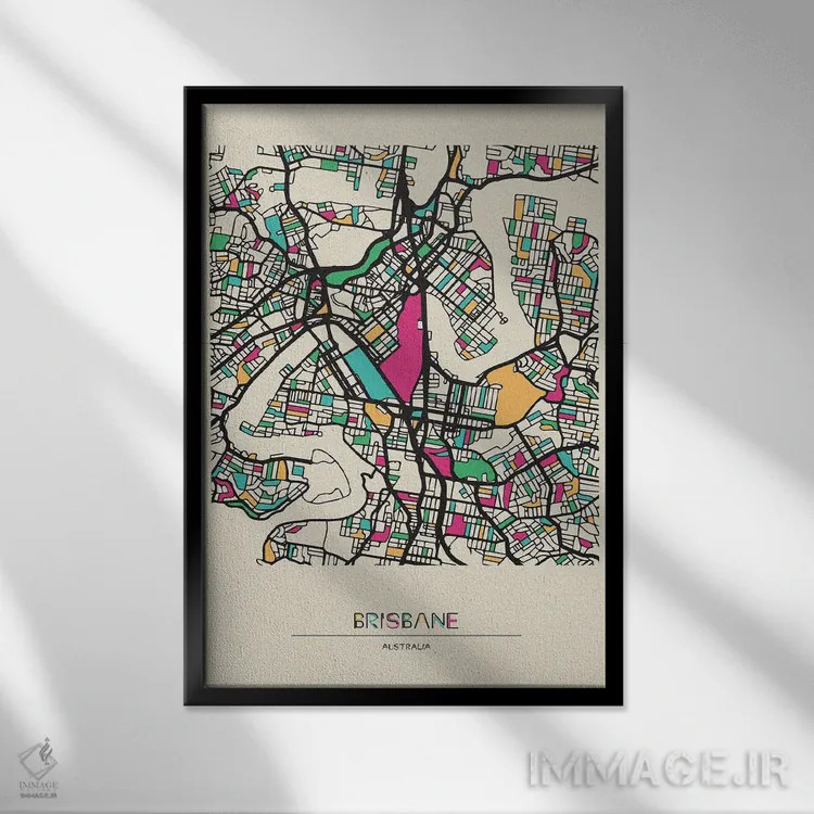 تابلو نقشه بریزبین، استرالیا اثر آیشه دنیز آکِرمان - نمای قابدار مشکی