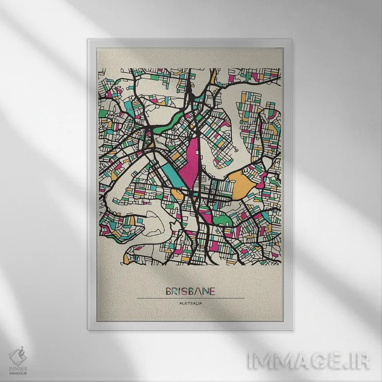 تابلو نقشه بریزبین، استرالیا اثر آیشه دنیز آکِرمان - نمای قابدار سفید