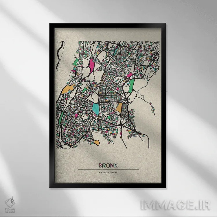 تابلو نقشه برانکس، نیویورک اثر آیشه دنیز آکِرمان - نمای قابدار مشکی