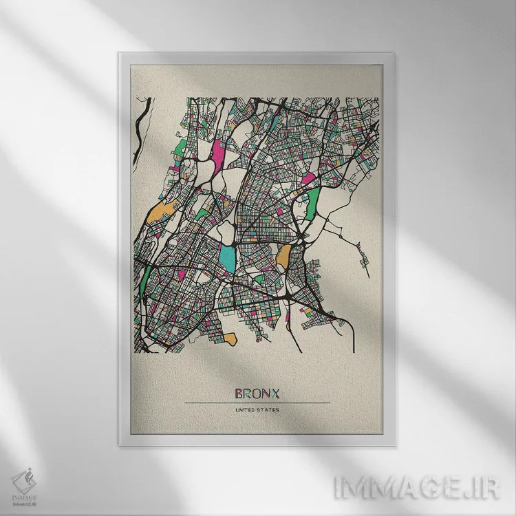 تابلو نقشه برانکس، نیویورک اثر آیشه دنیز آکِرمان - نمای قابدار سفید