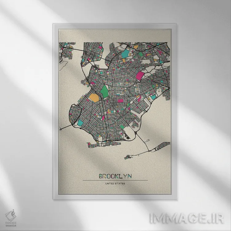 تابلو نقشه بروکلین، نیویورک اثر آیشه دنیز آکِرمان - نمای قابدار سفید