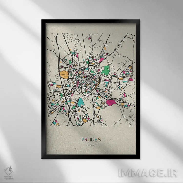 تابلو نقشه بروژ، بلژیک اثر آیشه دنیز آکِرمان - نمای قابدار مشکی