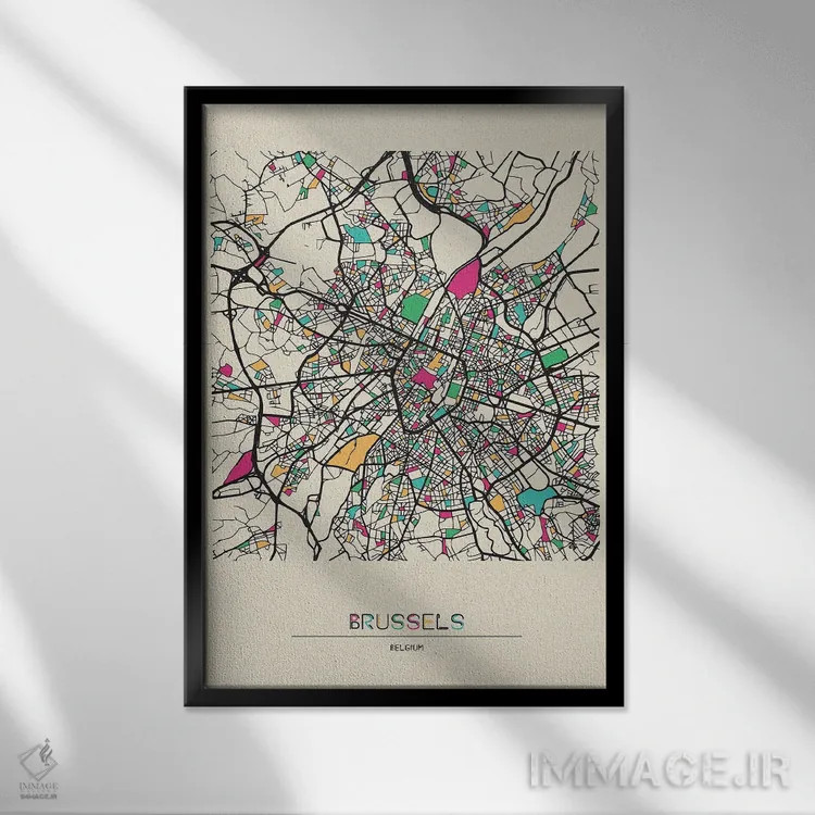 تابلو نقشه بروکسل، بلژیک اثر آیشه دنیز آکِرمان - نمای قابدار مشکی
