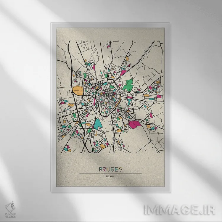 تابلو نقشه بروژ، بلژیک اثر آیشه دنیز آکِرمان - نمای قابدار سفید