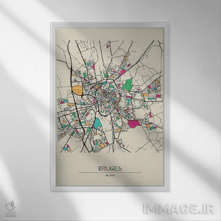 تابلو نقشه بروژ، بلژیک اثر آیشه دنیز آکِرمان - نمای قابدار سفید