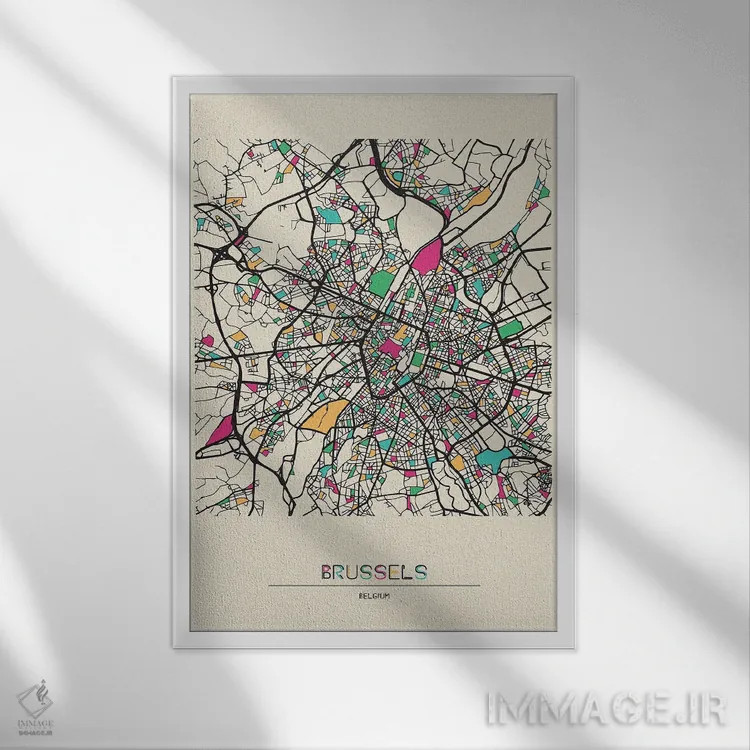 تابلو نقشه بروکسل، بلژیک اثر آیشه دنیز آکِرمان - نمای قابدار سفید