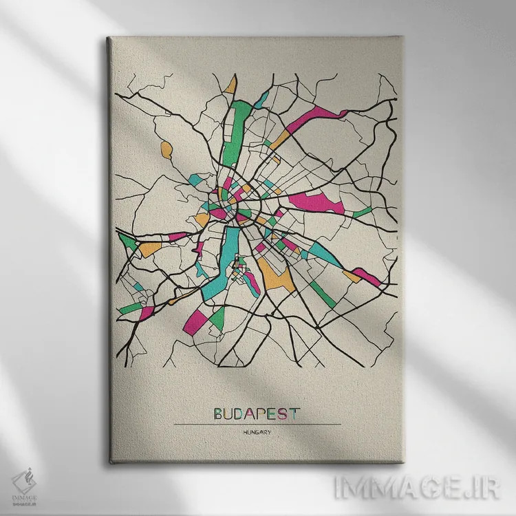 تابلو نقشه بوداپست، مجارستان اثر آیشه دنیز آکِرمان - نمای روبهرو روی دیوار