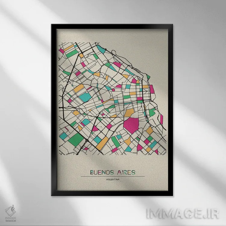 تابلو نقشه بوئنوس آیرس، آرژانتین اثر آیشه دنیز آکِرمان - نمای قابدار مشکی