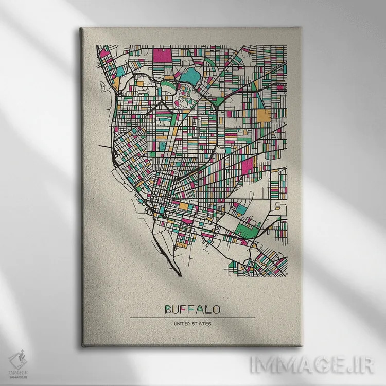 تابلو نقشه بوفالو، نیویورک (آمریکا) اثر آیشه دنیز آکِرمان - نمای روبهرو روی دیوار