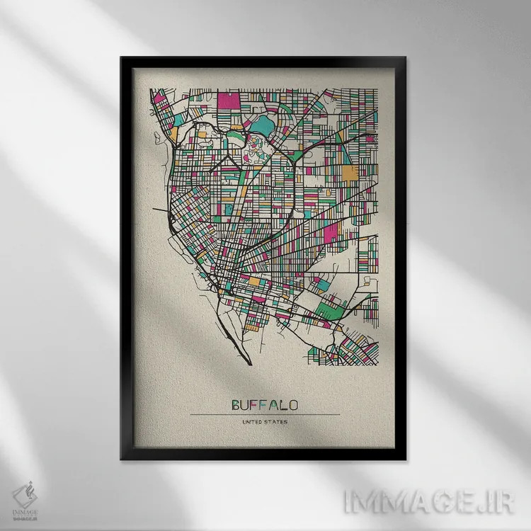 تابلو نقشه بوفالو، نیویورک (آمریکا) اثر آیشه دنیز آکِرمان - نمای قابدار مشکی