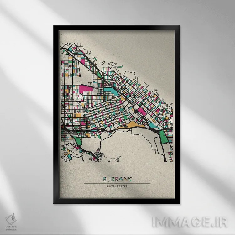 تابلو نقشه بربنک، کالیفرنیا اثر آیشه دنیز آکِرمان - نمای قابدار مشکی