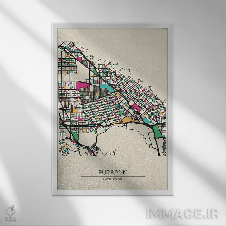 تابلو نقشه بربنک، کالیفرنیا اثر آیشه دنیز آکِرمان - نمای قابدار سفید