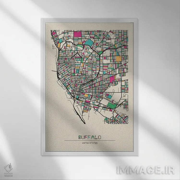 تابلو نقشه بوفالو، نیویورک (آمریکا) اثر آیشه دنیز آکِرمان - نمای قابدار سفید