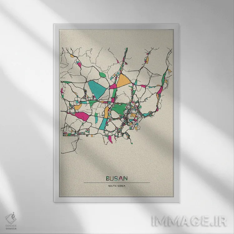 تابلو نقشه بوسان، کره جنوبی اثر آیشه دنیز آکِرمان - نمای قابدار سفید