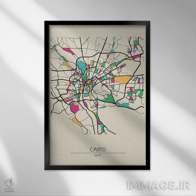 تابلو نقشه قاهره، مصر اثر آیشه دنیز آکِرمان - نمای قابدار مشکی