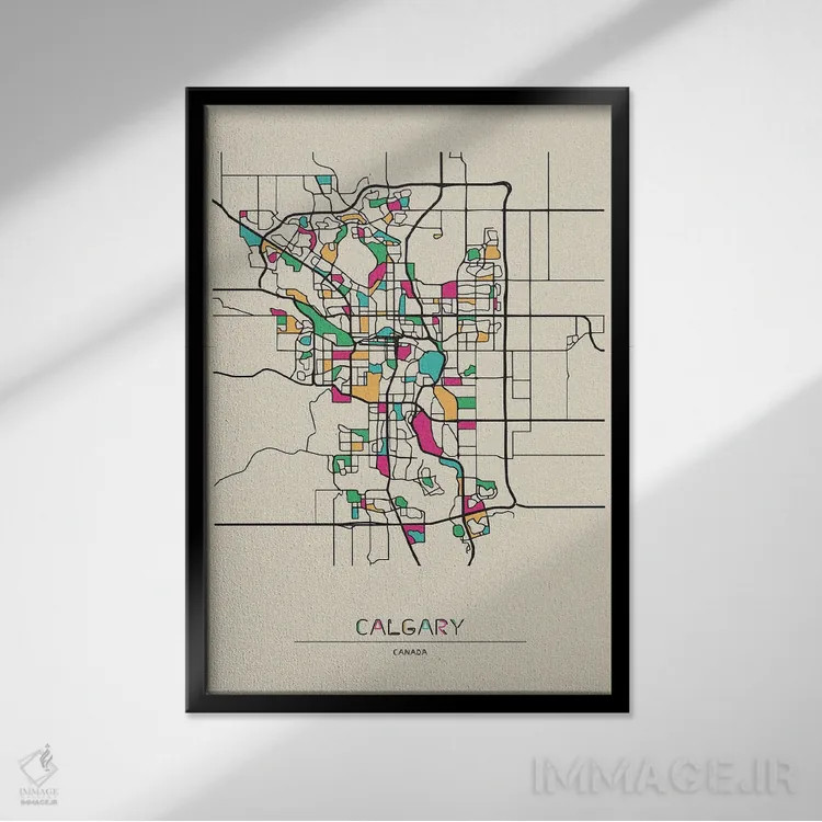 تابلو نقشه کلگری، کانادا اثر آیشه دنیز آکِرمان - نمای قابدار مشکی