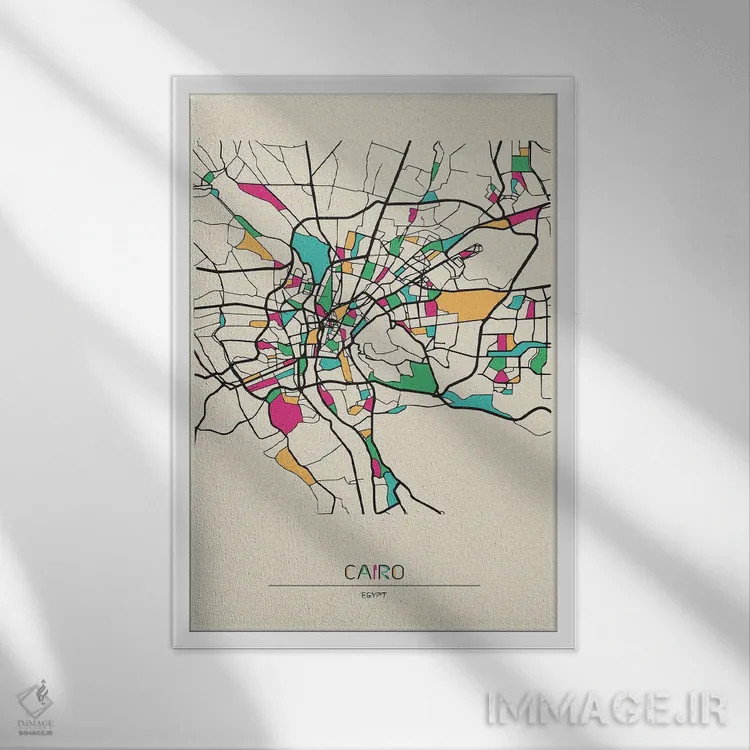 تابلو نقشه قاهره، مصر اثر آیشه دنیز آکِرمان - نمای قابدار سفید