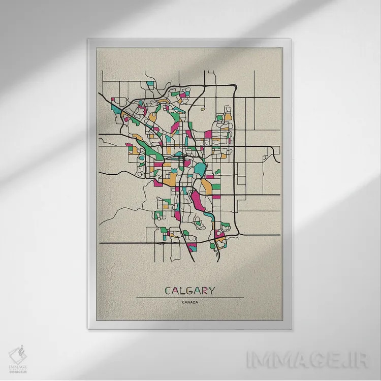 تابلو نقشه کلگری، کانادا اثر آیشه دنیز آکِرمان - نمای قابدار سفید