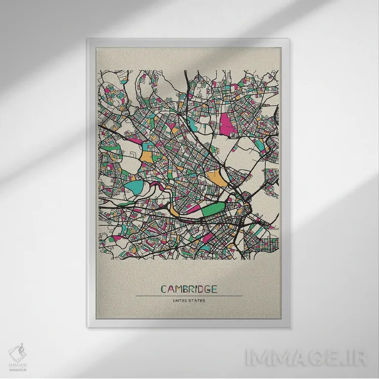 تابلو نقشه کمبریج، ماساچوست اثر آیشه دنیز آکِرمان - نمای قابدار سفید