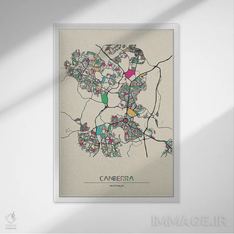 تابلو نقشه کانبرا، استرالیا اثر آیشه دنیز آکِرمان - نمای قابدار سفید