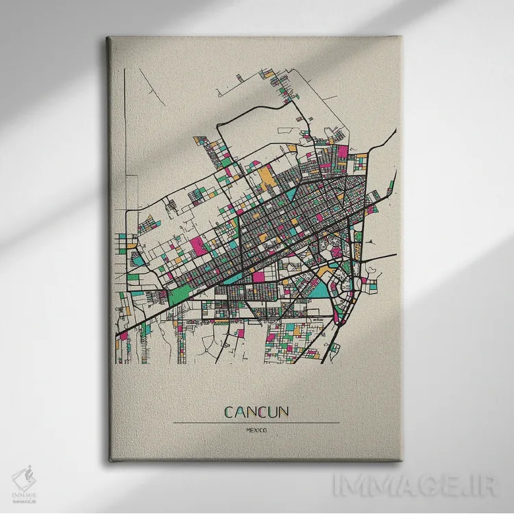 تابلو نقشه کانکون، مکزیک اثر آیشه دنیز آکِرمان - نمای روبهرو روی دیوار