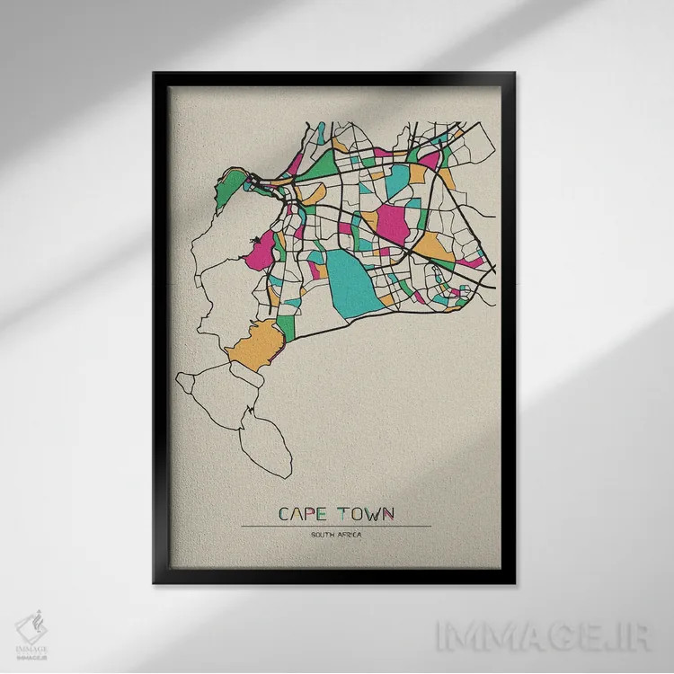 تابلو نقشه کیپتاون، آفریقای جنوبی اثر آیشه دنیز آکِرمان - نمای قابدار مشکی