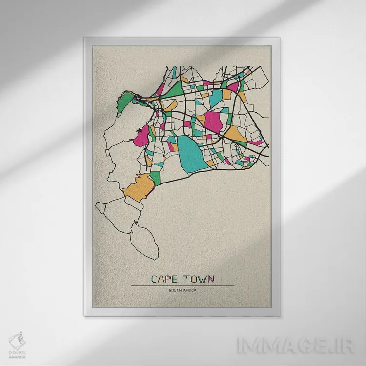 تابلو نقشه کیپتاون، آفریقای جنوبی اثر آیشه دنیز آکِرمان - نمای قابدار سفید