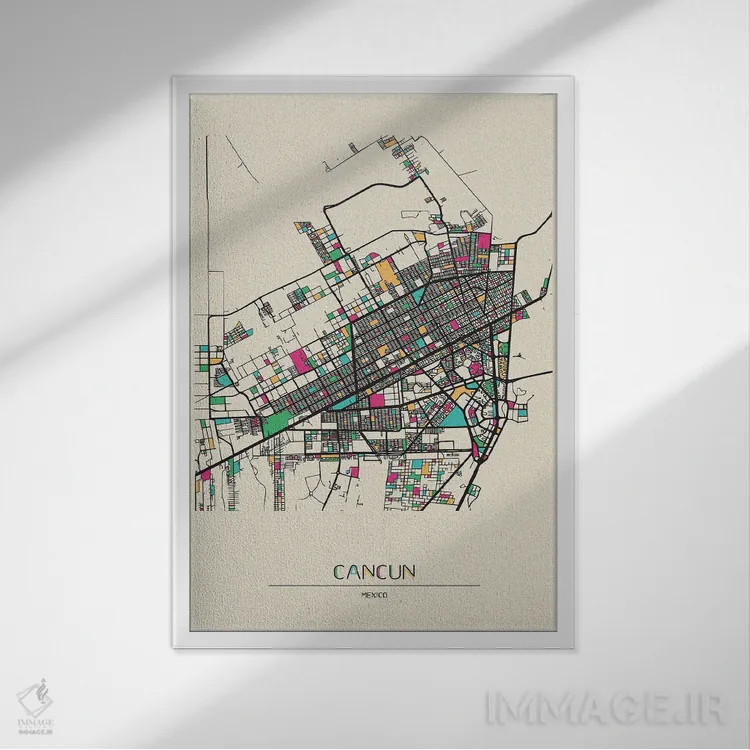 تابلو نقشه کانکون، مکزیک اثر آیشه دنیز آکِرمان - نمای قابدار سفید