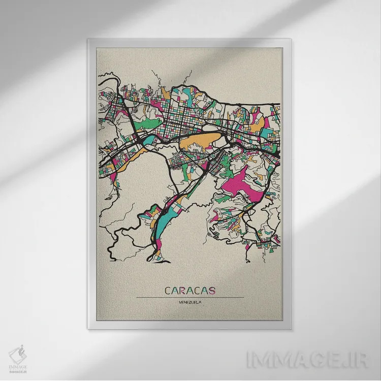 تابلو نقشه کاراکاس، ونزوئلا اثر آیشه دنیز آکِرمان - نمای قابدار سفید