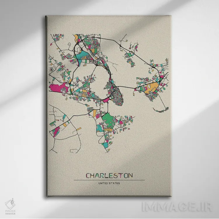 تابلو نقشه چارلستون، کارولینای جنوبی اثر آیشه دنیز آکِرمان - نمای روبهرو روی دیوار