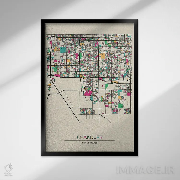 تابلو نقشه چندلر، آریزونا اثر آیشه دنیز آکِرمان - نمای قابدار مشکی