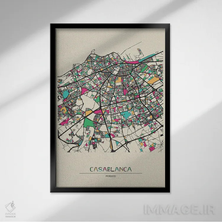 تابلو نقشه کازابلانکا، مراکش اثر آیشه دنیز آکِرمان - نمای قابدار مشکی