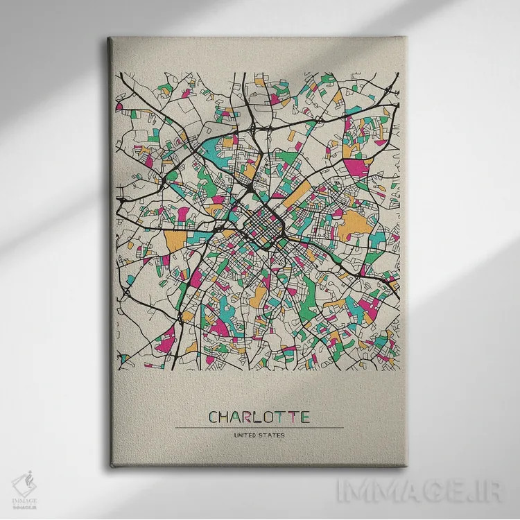تابلو نقشه شارلوت، کارولینای شمالی اثر آیشه دنیز آکِرمان - نمای روبهرو روی دیوار