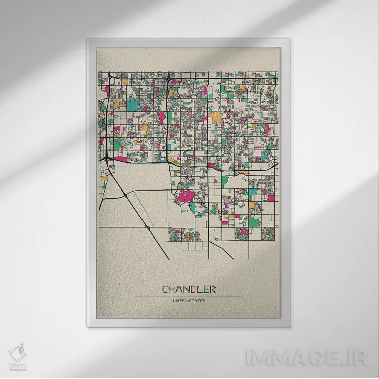 تابلو نقشه چندلر، آریزونا اثر آیشه دنیز آکِرمان - نمای قابدار سفید