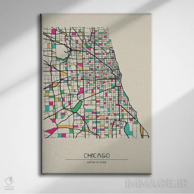 تابلو نقشه شیکاگو، ایلینوی اثر آیشه دنیز آکِرمان - نمای روبهرو روی دیوار