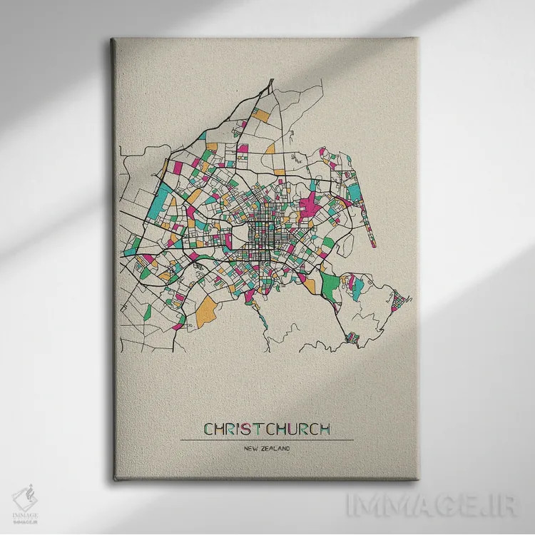 تابلو نقشه کرایستچرچ، نیوزیلند اثر آیشه دنیز آکِرمان - نمای روبهرو روی دیوار