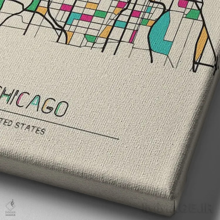 تابلو نقشه شیکاگو، ایلینوی اثر آیشه دنیز آکِرمان - نمای نزدیک بافت بوم
