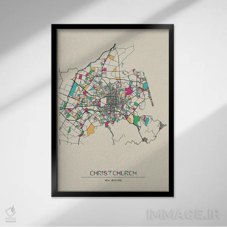 تابلو نقشه کرایستچرچ، نیوزیلند اثر آیشه دنیز آکِرمان - نمای قابدار مشکی