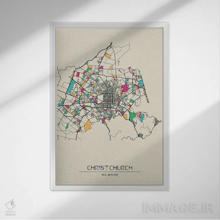 تابلو نقشه کرایستچرچ، نیوزیلند اثر آیشه دنیز آکِرمان - نمای قابدار سفید