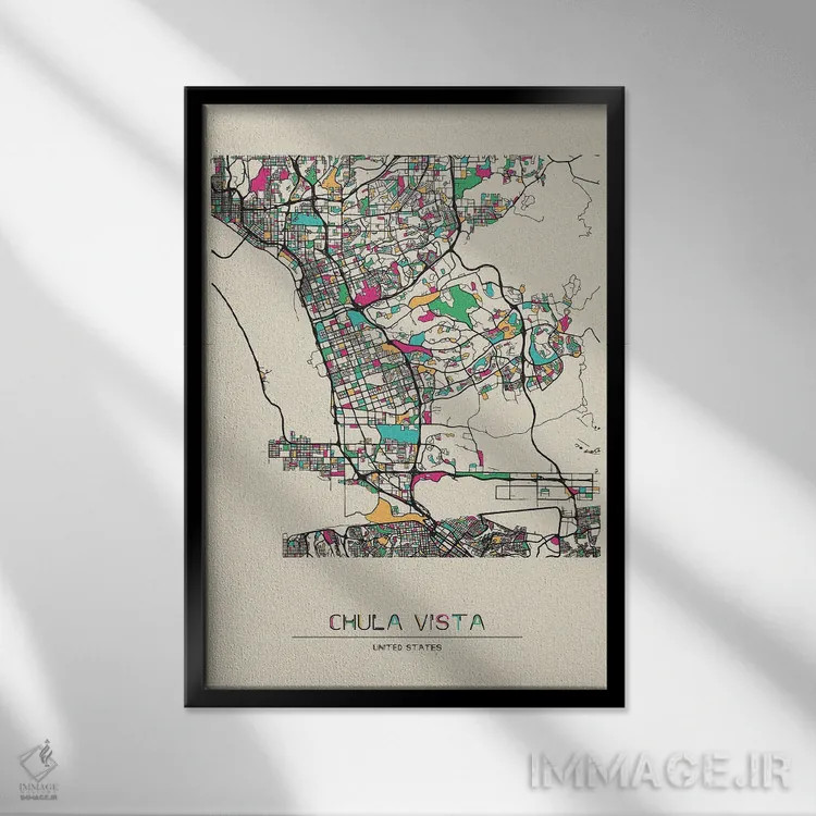 تابلو نقشه چولا ویستا، کالیفرنیا اثر آیشه دنیز آکِرمان - نمای قابدار مشکی