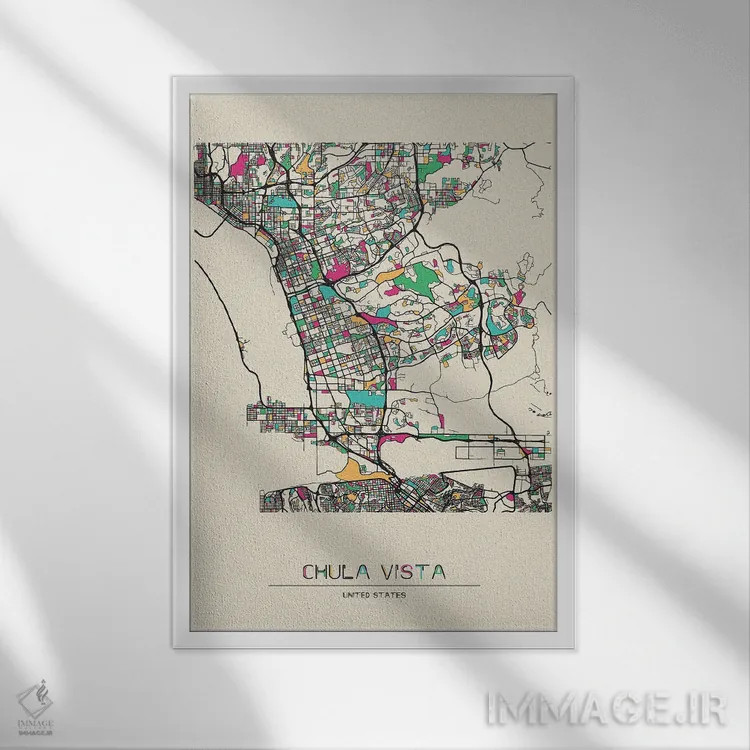 تابلو نقشه چولا ویستا، کالیفرنیا اثر آیشه دنیز آکِرمان - نمای قابدار سفید