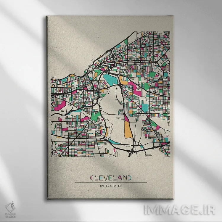 تابلو نقشه کلیولند، اوهایو اثر آیشه دنیز آکِرمان - نمای روبهرو روی دیوار