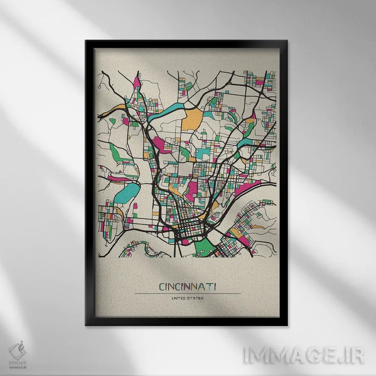 تابلو نقشه سینسیناتی، اوهایو اثر آیشه دنیز آکِرمان - نمای قابدار مشکی