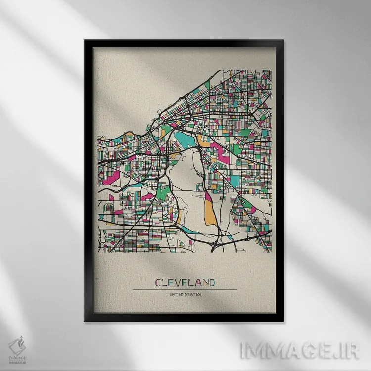 تابلو نقشه کلیولند، اوهایو اثر آیشه دنیز آکِرمان - نمای قابدار مشکی
