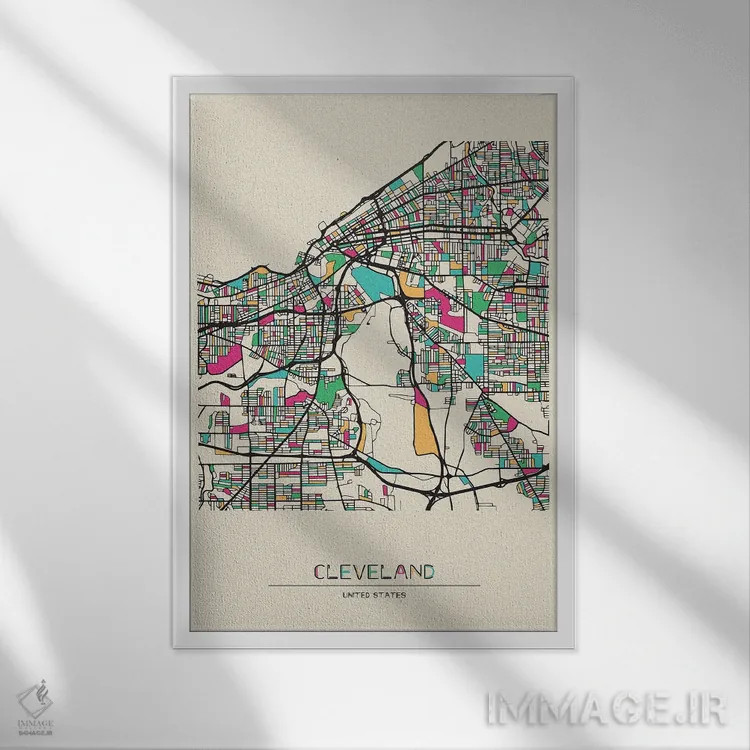 تابلو نقشه کلیولند، اوهایو اثر آیشه دنیز آکِرمان - نمای قابدار سفید